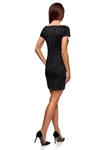 oodji Ultra Mujer Vestido de Punto Estampado de Felpa, Negro, ES 36 / XS