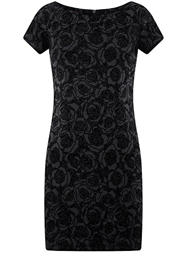 oodji Ultra Mujer Vestido de Punto Estampado de Felpa, Negro, ES 36 / XS