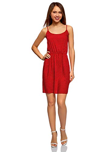 oodji Ultra Mujer Vestido de Verano Básico con Tirantes Finos, Rojo, ES 44 / XL
