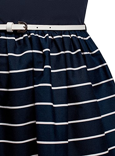 oodji Ultra Mujer Vestido de Verano Estampado con Cinturón en Contraste, Azul, ES 38 / S