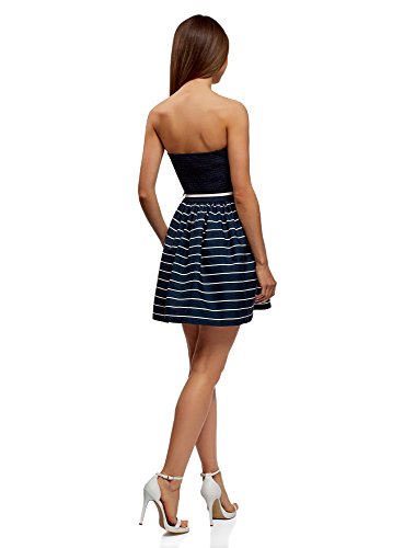 oodji Ultra Mujer Vestido de Verano Estampado con Cinturón en Contraste, Azul, ES 38 / S