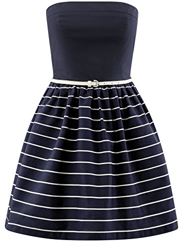 oodji Ultra Mujer Vestido de Verano Estampado con Cinturón en Contraste, Azul, ES 38 / S