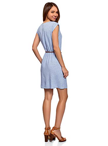 oodji Ultra Mujer Vestido de Viscosa con Mangas Cortas, Azul, ES 42 / L
