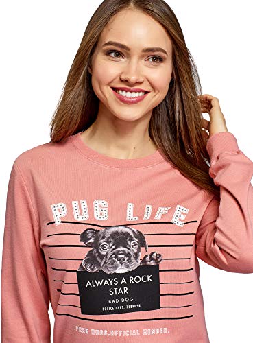 oodji Ultra Mujer Vestido Estampado de Estilo Deportivo, Rosa, ES 36 / XS