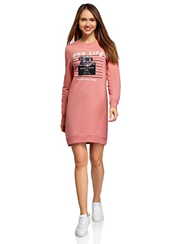 oodji Ultra Mujer Vestido Estampado de Estilo Deportivo, Rosa, ES 36 / XS