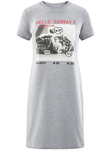 oodji Ultra Mujer Vestido Holgado de Algodón, Gris, ES 36 / XS