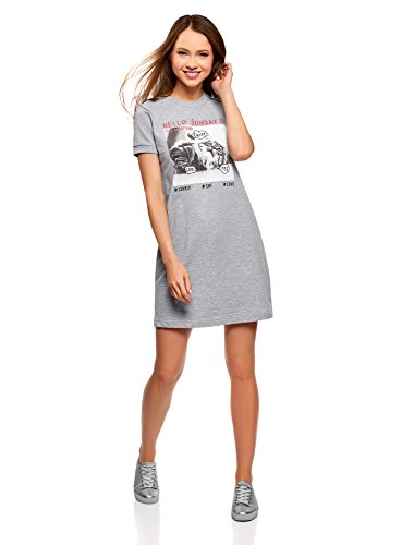 oodji Ultra Mujer Vestido Holgado de Algodón, Gris, ES 36 / XS