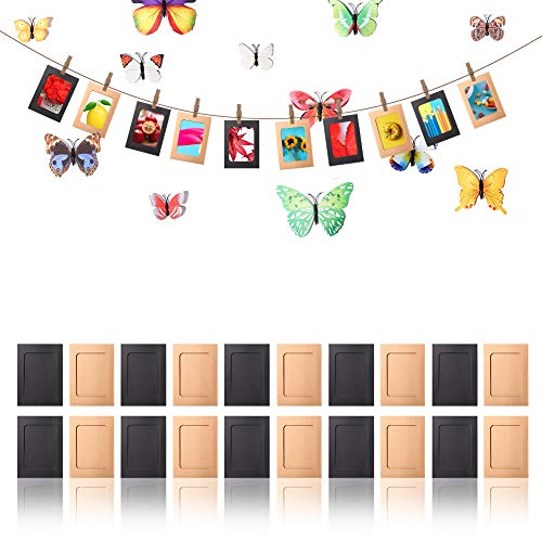 OOTSR 20Pcs DIY Paper Photo Frame 6’’x4.5’’ con decoración de Pared Mariposas simulación, se Adapta a Fotos de 5 ’’, Marcos de Fotos Organizador de Fotos Collage con Pinzas para la Ropa y Cuerda