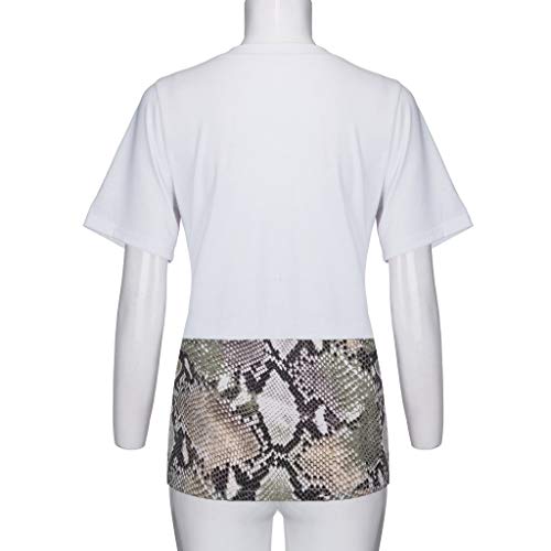 OPAKY Moda para Mujer Patchwork Estampado de Leopardo Manga de Lentejuelas Camiseta Blusa Informal Camiseta Mangas de Corto para Mujer con Lentejuelas Doble Cara Holgada con Brillo para Mujer
