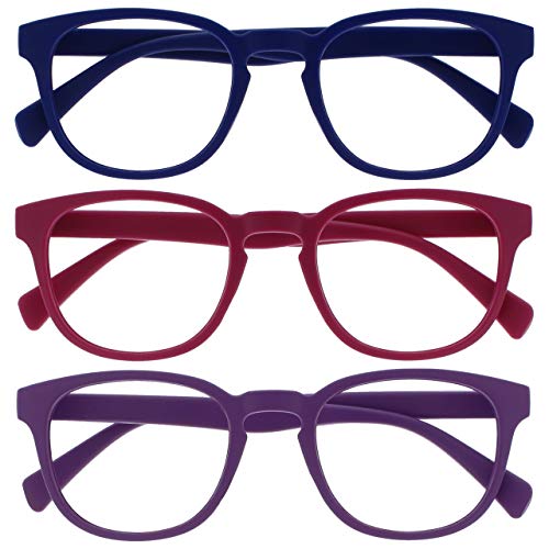 Opulize Pop Pack 3 Retro Redondo Azul Mate Suave Rosa Púrpura Hombres Mujeres Gafas De Lectura Bisagras Resorte RRR2-345 +1,00