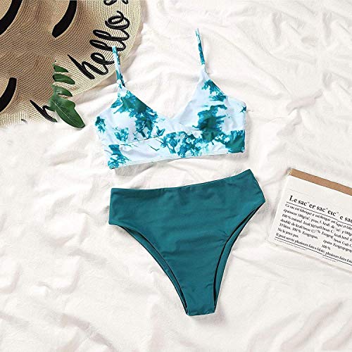 ORANDESIGNE Conjuntos de Bikinis para Mujer Push Up Bikini Traje de Baño de Tanga de Cintura Alta Trajes de baño Adecuado Viajes Playa Natación D Verde L