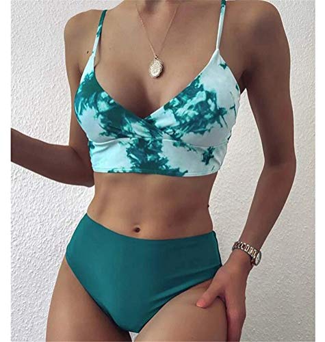 ORANDESIGNE Conjuntos de Bikinis para Mujer Push Up Bikini Traje de Baño de Tanga de Cintura Alta Trajes de baño Adecuado Viajes Playa Natación D Verde L