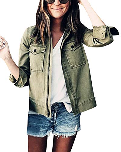 ORANDESIGNE Mujer Otoño Invierno Chaqueta Abrigo Militar Ropa De Calle Tops Moda Manga Larga Jackets Coats Casuales Verde ES 36