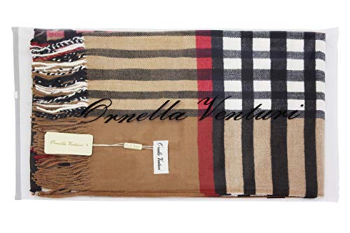 Ornella Venturi Mujeres bufanda de la estola cuadros de moda SC81703 197 x 63 x 0,5 cm (Beige (camello))