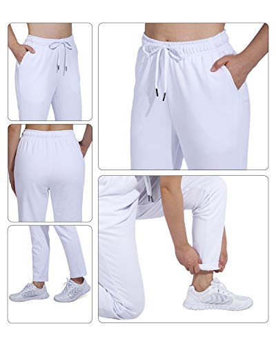 OUGES Pantalones de chándal para Mujer Pantalones de Yoga Pantalones Deportivos de algodón Pantalones Largos de Ocio Pantalones de Entrenamiento con Bolsillos para Mujer (Blanco, XXL)