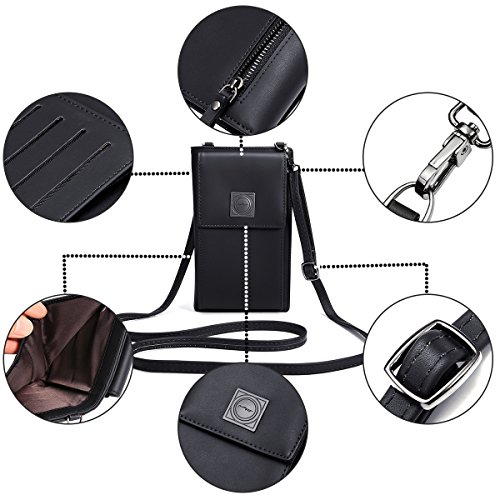 OURBAG Billetera de Cuero con Estilo de Las Mujeres Monedero pequeño y Lindo Mini Bolso de Hombro Bolsa de teléfono Negro