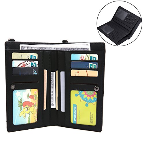 OURBAG Billetera de Cuero con Estilo de Las Mujeres Monedero pequeño y Lindo Mini Bolso de Hombro Bolsa de teléfono Negro