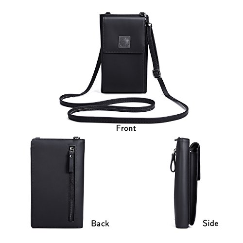 OURBAG Billetera de Cuero con Estilo de Las Mujeres Monedero pequeño y Lindo Mini Bolso de Hombro Bolsa de teléfono Negro