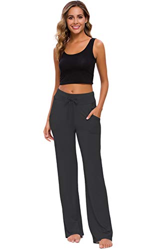 OURCAN Pantalones De Yoga para Mujer con Bolsillos Cordón De Pierna Ancha Salón Recto Suelto Pantalones De Entrenamiento De Entrenamiento Pantalones De Chándal Casuales Activos (Negro, L)