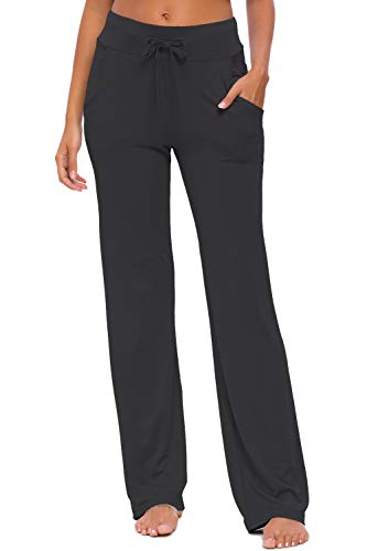 OURCAN Pantalones De Yoga para Mujer con Bolsillos Cordón De Pierna Ancha Salón Recto Suelto Pantalones De Entrenamiento De Entrenamiento Pantalones De Chándal Casuales Activos (Negro, L)