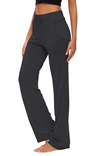 OURCAN Pantalones De Yoga para Mujer con Bolsillos Cordón De Pierna Ancha Salón Recto Suelto Pantalones De Entrenamiento De Entrenamiento Pantalones De Chándal Casuales Activos (Negro, L)