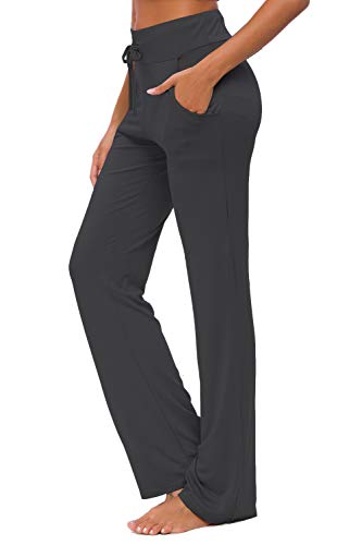 OURCAN Pantalones De Yoga para Mujer con Bolsillos Cordón De Pierna Ancha Salón Recto Suelto Pantalones De Entrenamiento De Entrenamiento Pantalones De Chándal Casuales Activos (Negro, L)