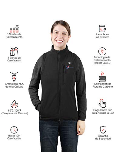 OUTCOOL Chaleco Calefactable Chaleco Térmico con Forro Polar para Mujer Chaleco Cálido de Invierno para Esquí Viajes Pescar Senderismo con Batería Recargable, L