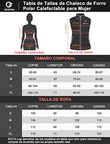 OUTCOOL Chaleco Calefactable Chaleco Térmico con Forro Polar para Mujer Chaleco Cálido de Invierno para Esquí Viajes Pescar Senderismo con Batería Recargable, L