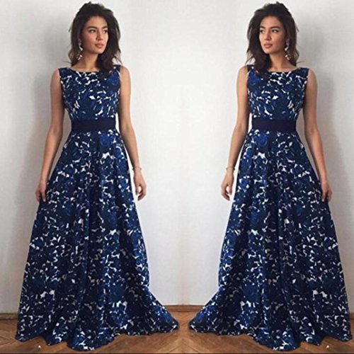 Overdose 2018 Vestidos MáS Populares Sexy Mujeres Floral Largo Formal Vestido De Fiesta del Partido Espalda Abierta Sexy Muse Vestido De Bola De Noche Vestido De Novia (XL, Azul)