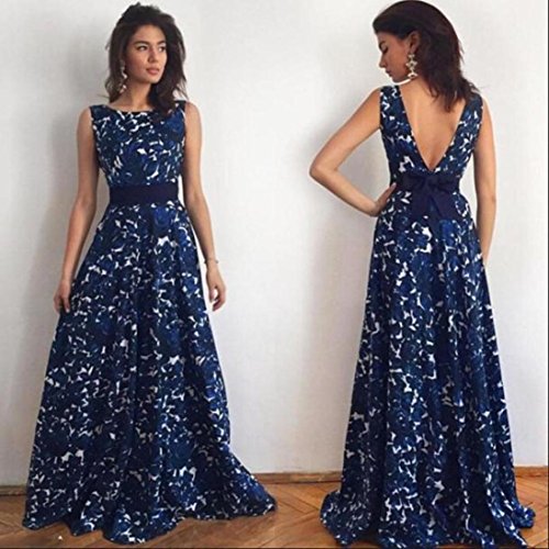 Overdose 2018 Vestidos MáS Populares Sexy Mujeres Floral Largo Formal Vestido De Fiesta del Partido Espalda Abierta Sexy Muse Vestido De Bola De Noche Vestido De Novia (XL, Azul)