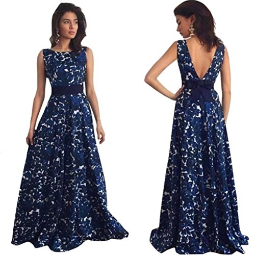 Overdose 2018 Vestidos MáS Populares Sexy Mujeres Floral Largo Formal Vestido De Fiesta del Partido Espalda Abierta Sexy Muse Vestido De Bola De Noche Vestido De Novia (XL, Azul)