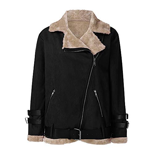 Overdose Abrigos De Invierno De Las Mujeres Chaquetas De Gran TamañO Artificial De Lana Abrigo De Solapa Gruesa Solapa Biker Motor Aviador Chaqueta De Ocio Ropa De Abrigo