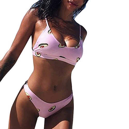 Overdose Bikinis Mujer Empuja hacia Arriba Frutas de Aguacate Informales Sujetador Acolchado Estampado Bikini de Playa Conjunto de Trajes de baño pequeños y Frescos Traje de baño