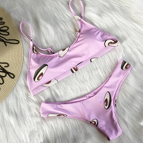 Overdose Bikinis Mujer Empuja hacia Arriba Frutas de Aguacate Informales Sujetador Acolchado Estampado Bikini de Playa Conjunto de Trajes de baño pequeños y Frescos Traje de baño