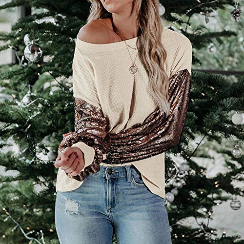 Overdose Blusa para Mujer OtoñO Primavera Nueva Mejor Venta De Moda Casual De Manga Larga Color Block Stripe Button Camisetas Tops (Large, Estilo3)