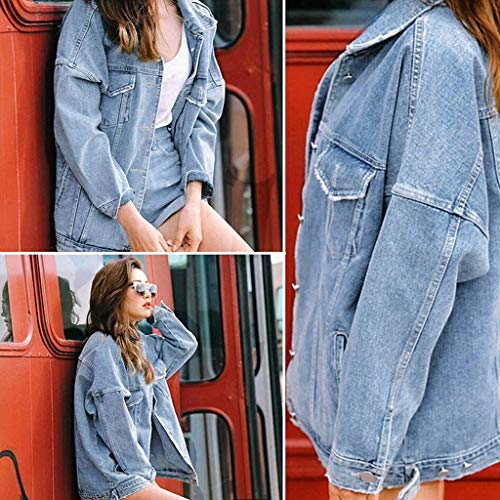 Overdose Chaqueta De Mezclilla De Las Mujeres del OtoñO del Invierno De La Vendimia Pantalones Vaqueros Flojos De Manga Larga Denim BotóN De Moda Solapas Abrigo Outwear Tops (Medium, Azul)