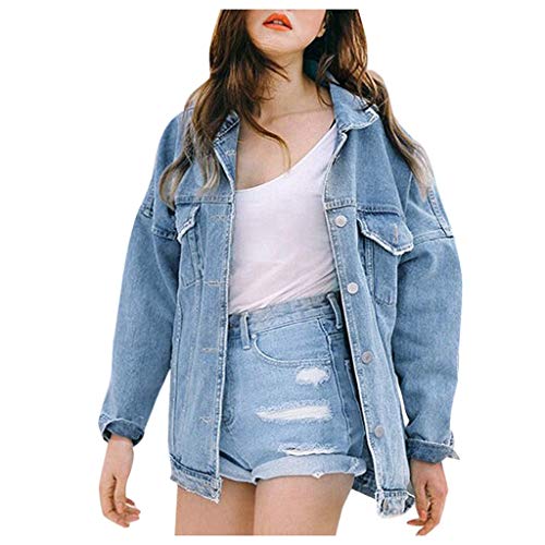 Overdose Chaqueta De Mezclilla De Las Mujeres del OtoñO del Invierno De La Vendimia Pantalones Vaqueros Flojos De Manga Larga Denim BotóN De Moda Solapas Abrigo Outwear Tops (Medium, Azul)