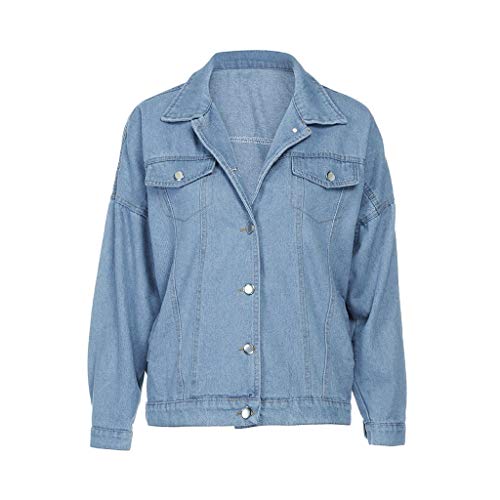 Overdose Chaqueta De Mezclilla De Las Mujeres del OtoñO del Invierno De La Vendimia Pantalones Vaqueros Flojos De Manga Larga Denim BotóN De Moda Solapas Abrigo Outwear Tops (Medium, Azul)