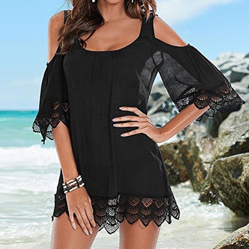 Overdose Cubiertas para Mujer Summer Kimono Beach Bikini Covers Half Lace Solid Swimwear Beachwear (M, Blanco)