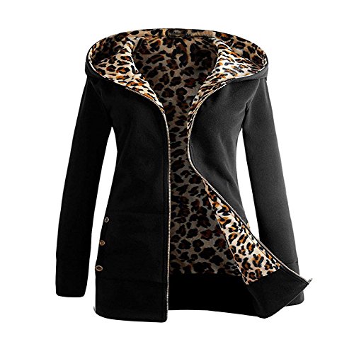 OverDose Las Mujeres MáS De Terciopelo Engrosada Con Capucha Linda Dama SuéTer Leopard Cremallera Capa Con Capucha Sudadera (medium, gris oscuro)