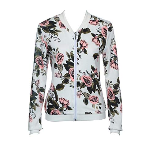 Overdose Las SeñOras De Las Mujeres De ImpresióN De Manga Larga Tops Blanco Cremallera Mejor Regalo De La Chaqueta Caliente Outwear Negro Tops Sueltas Top (S, C-Blanco)