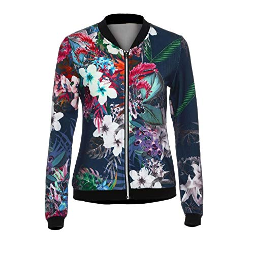 Overdose Las SeñOras De Las Mujeres De ImpresióN De Manga Larga Tops Blanco Cremallera Mejor Regalo De La Chaqueta Caliente Outwear Negro Tops Sueltas Top (L, C-Azul Oscuro)