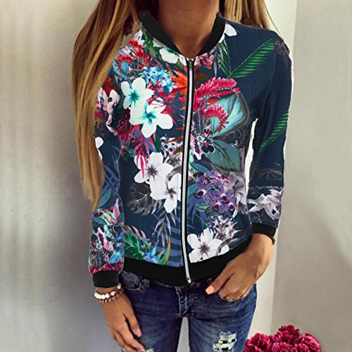 Overdose Las SeñOras De Las Mujeres De ImpresióN De Manga Larga Tops Blanco Cremallera Mejor Regalo De La Chaqueta Caliente Outwear Negro Tops Sueltas Top (XL, C-Azul Oscuro)