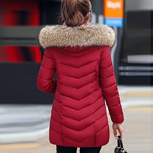 Overdose Moda Invierno Mujer Chaqueta Larga Gruesa Abrigo Abrigado Abrigo SóLido Largo Caliente Cuello De Piel con Capucha Chaqueta