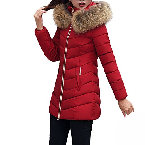 Overdose Moda Invierno Mujer Chaqueta Larga Gruesa Abrigo Abrigado Abrigo SóLido Largo Caliente Cuello De Piel con Capucha Chaqueta