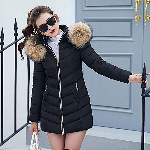 Overdose Moda Invierno Mujer Chaqueta Larga Gruesa Abrigo Abrigado Abrigo SóLido Largo Caliente Cuello De Piel con Capucha Chaqueta