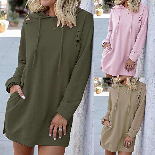 OverDose mujer De La Manera Nueva Sudadera con Capucha De Manga Larga Suelta Ocasional Larga Sudadera OtoñO Jumper Pullover Vestido