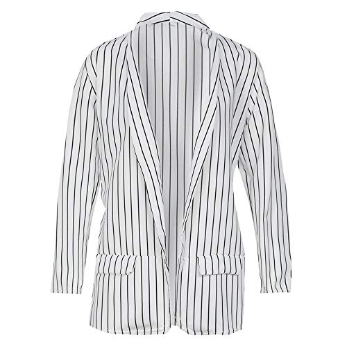 OverDose mujer De Manga Larga A Rayas con Estilo Duster Blazer Chaqueta Abrigo De Damas Casual Chaqueta De Mujeres Abrigo (S, Blanco)