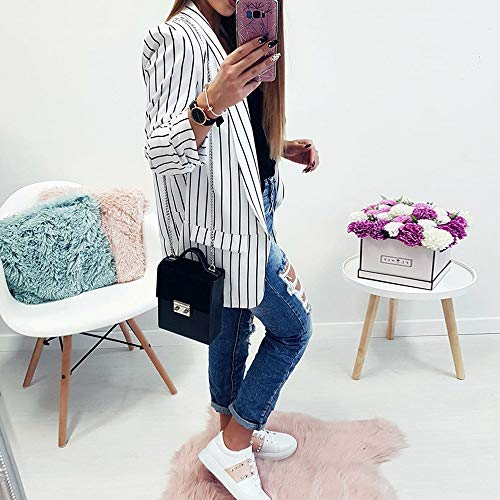 OverDose mujer De Manga Larga A Rayas con Estilo Duster Blazer Chaqueta Abrigo De Damas Casual Chaqueta De Mujeres Abrigo (S, Blanco)
