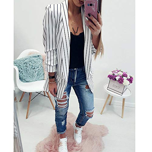 OverDose mujer De Manga Larga A Rayas con Estilo Duster Blazer Chaqueta Abrigo De Damas Casual Chaqueta De Mujeres Abrigo (S, Blanco)